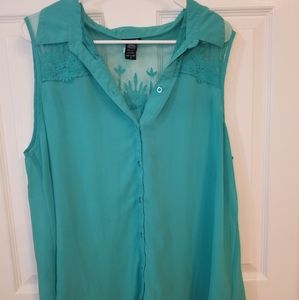 Mint Lace Button Down Blouse